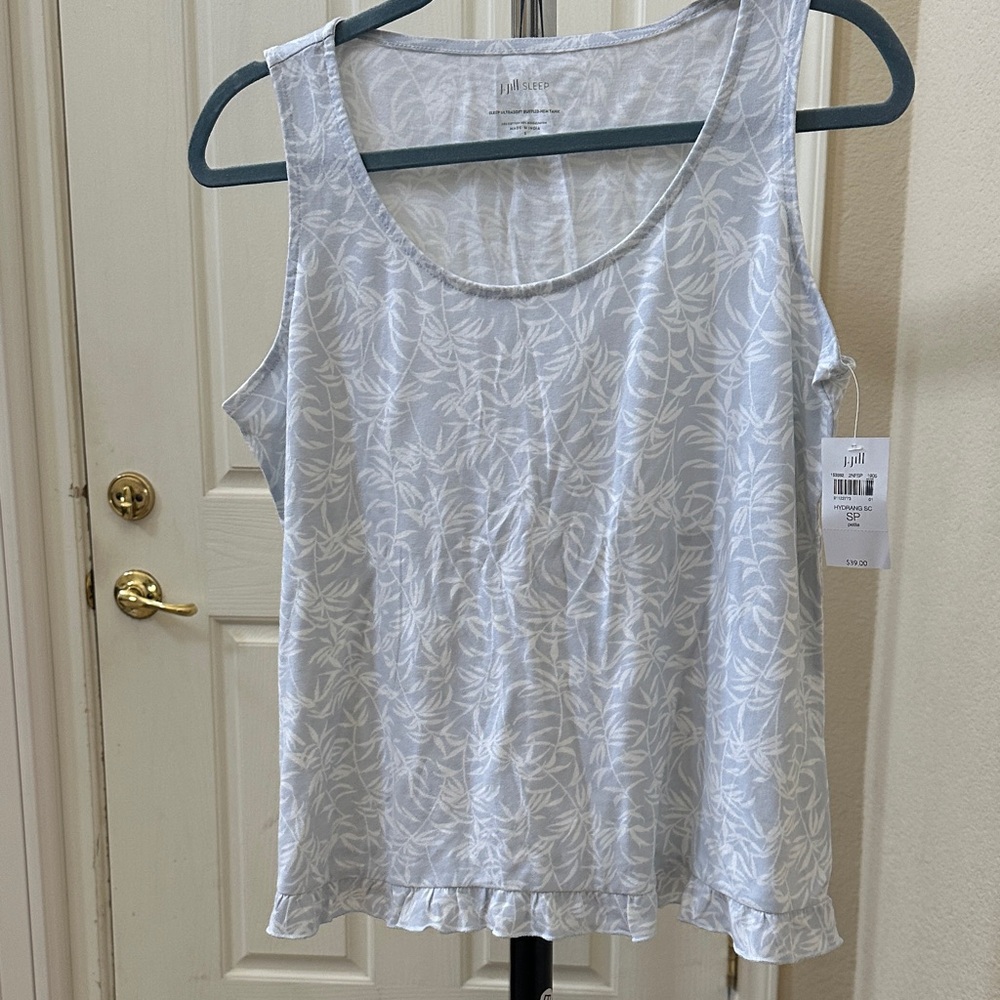 J. Jill White and Light Blue Leaf Print Pajama Tank